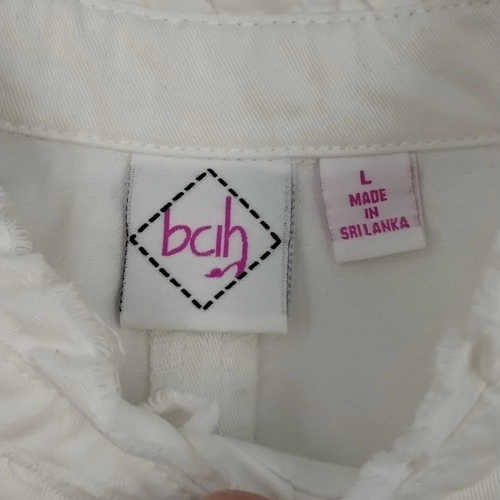 bcih White Jean Jacket Size Large Raw Edges Cropped - Picture 7 of 10